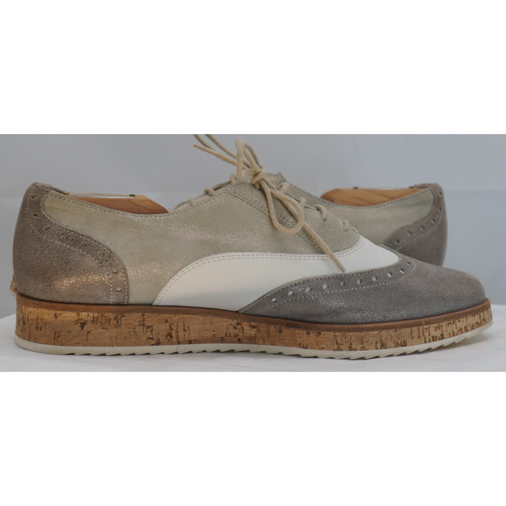 Paul Green Metallic Finish Leather Wingtip Brogue Oxford - Gray Tan White Sz 9 - Picture 10 of 13